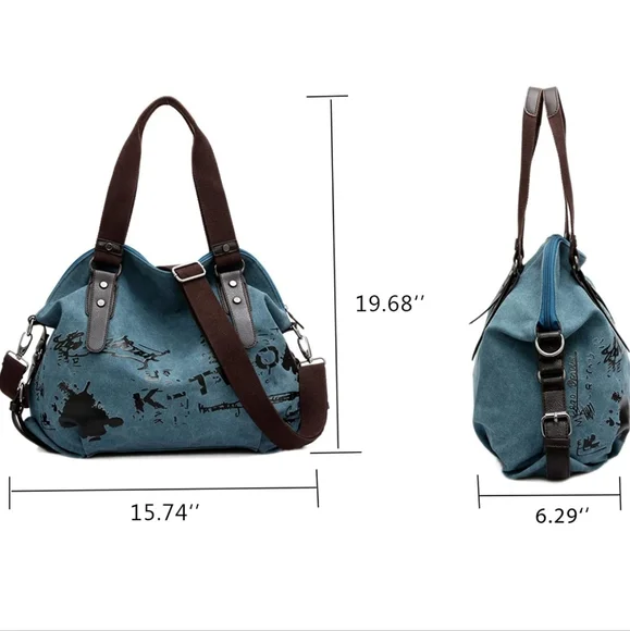 Blue Womens Handbag Casual Vintage Hobo Canvas Daily Purse - Picture 2 of 4